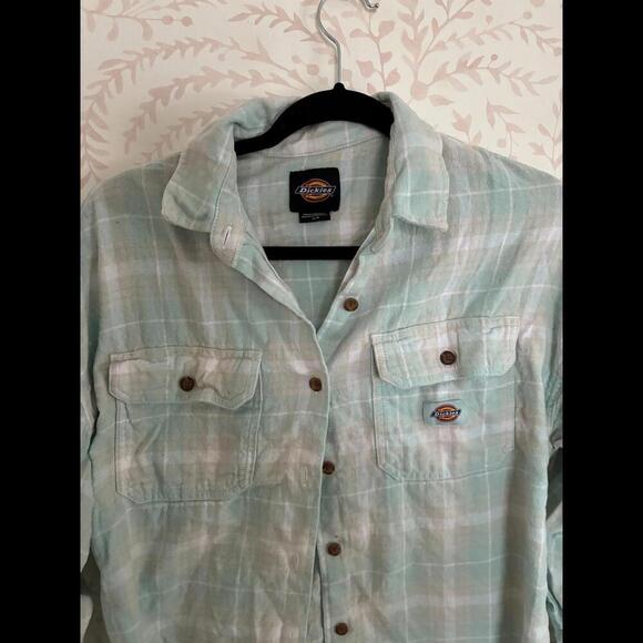 CLOSET CLOSING! LAST CHANCE NEW Dickies Mint Green Plaid Button-Up Shirt - Picture 3 of 4